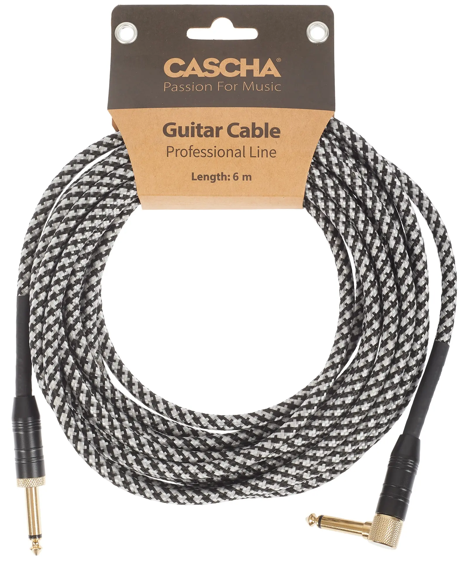 Cascha Professional Line Guitar Cable Angled Tweed Black 6 m