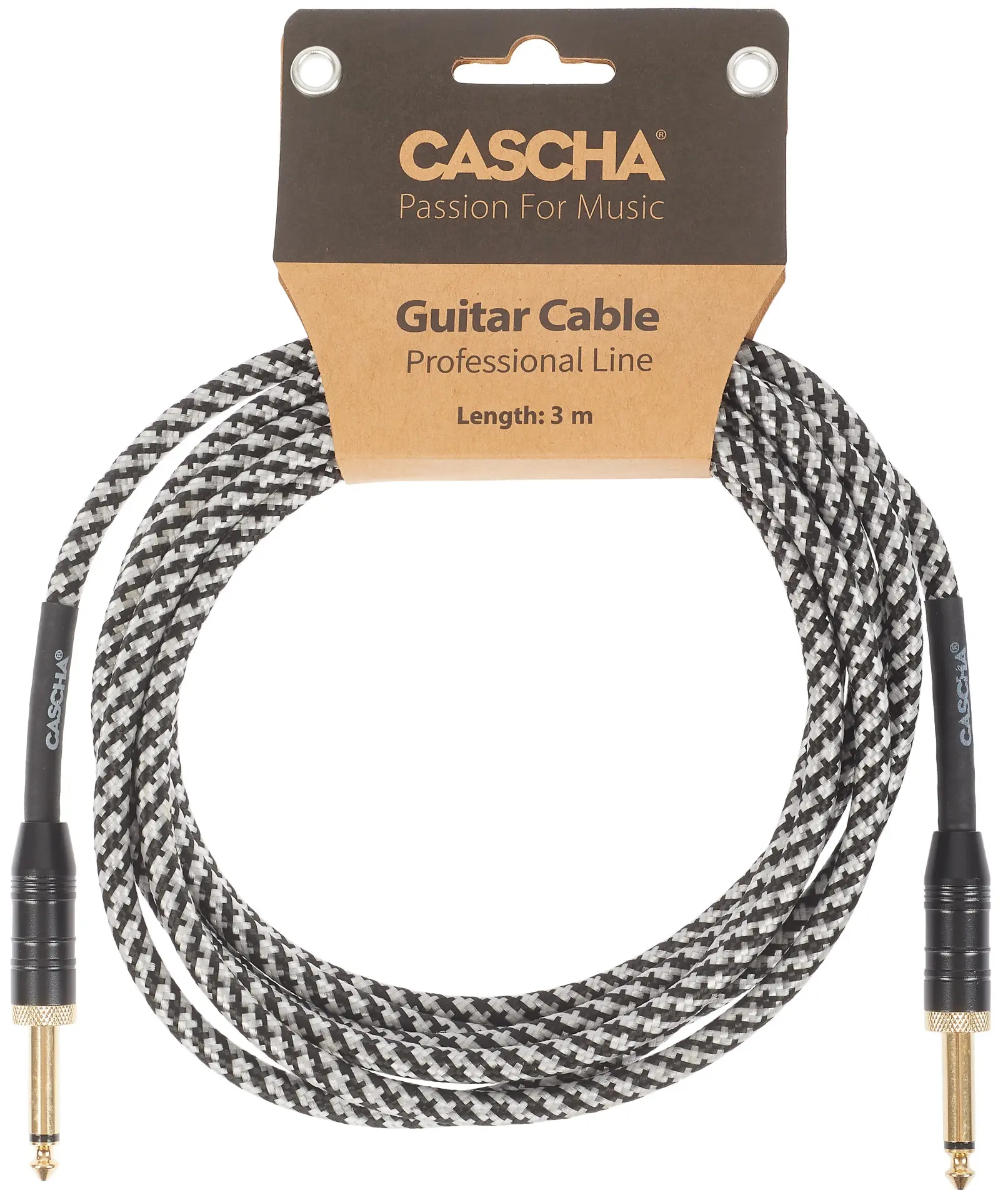 Cascha Professional Line Guitar Cable Straight Tweed Black 3 m