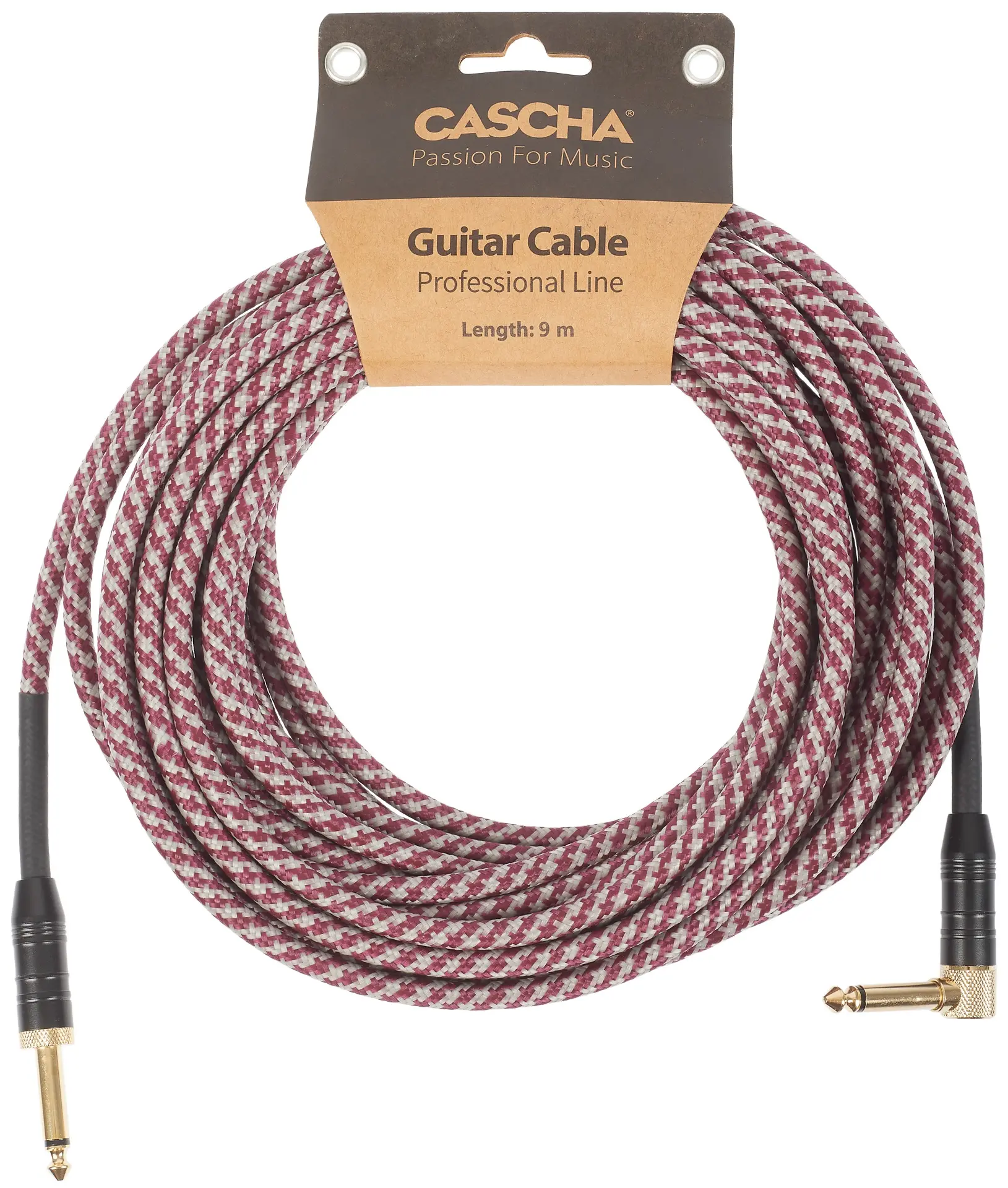 Cascha Professional Line Guitar Cable Angled Tweed Red 9 m