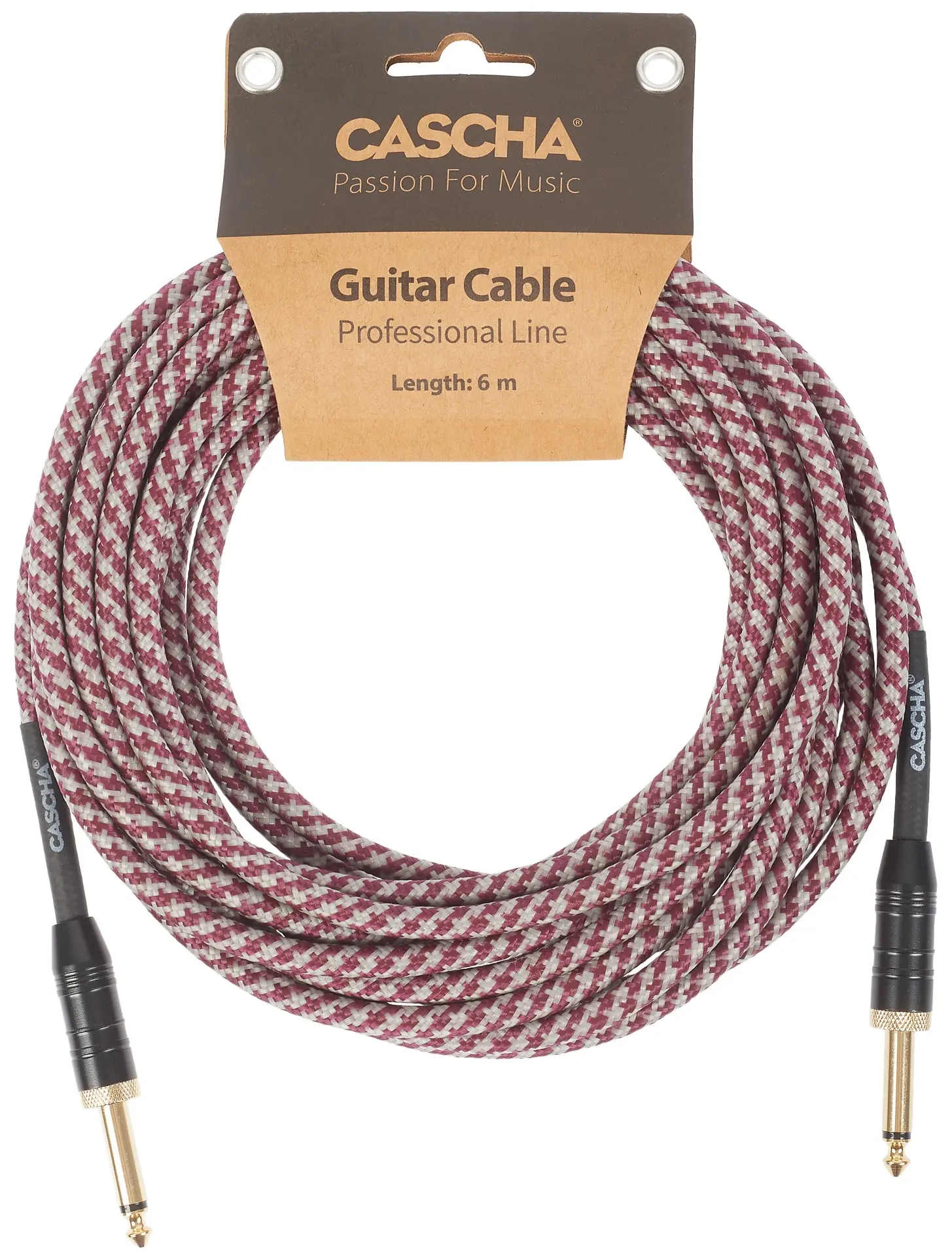 Cascha Professional Line Guitar Cable Straight Tweed Red 6 m