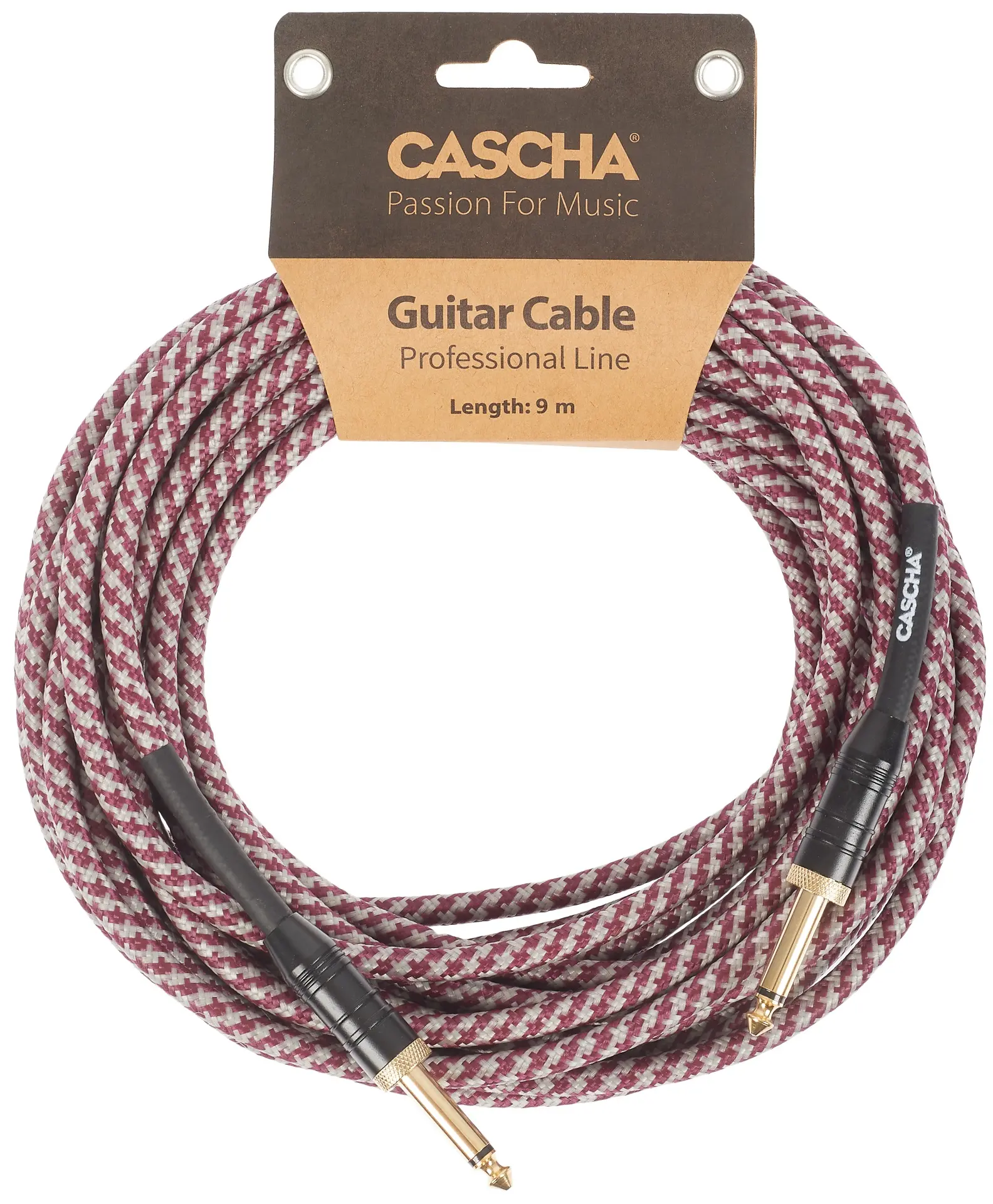 Cascha Professional Line Guitar Cable Straight Tweed Red 9 m