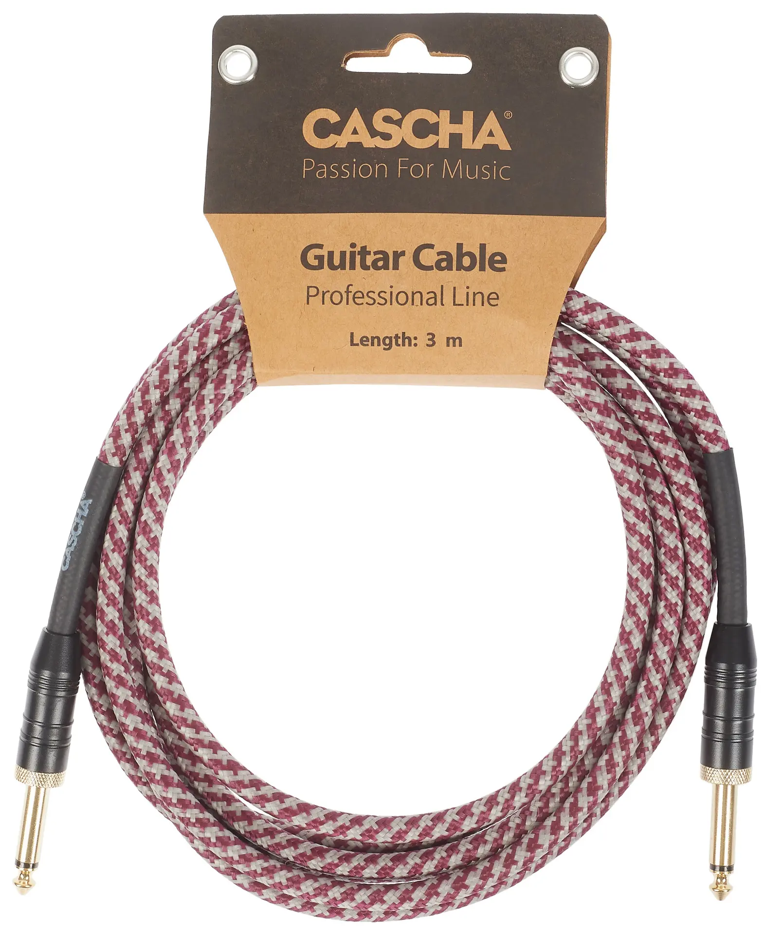 Cascha Professional Line Guitar Cable Straight Tweed Red 3 m