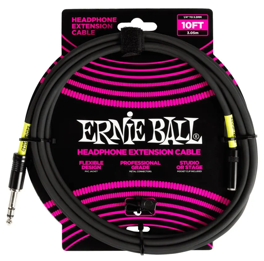 Ernie Ball Headphone Extension Cable 1/4 to 3.5mm 10' Black
