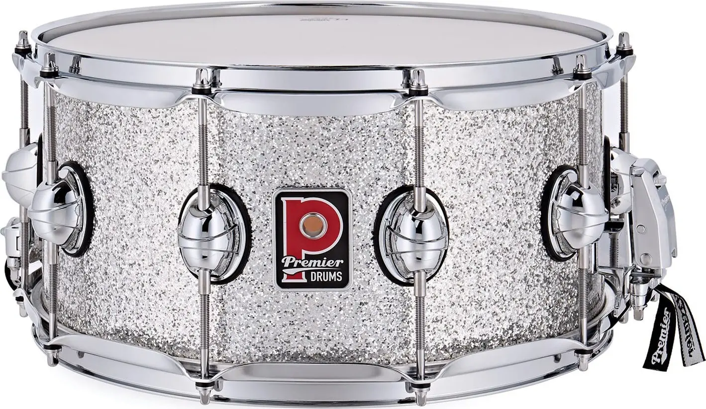 Premier 14" x 7" Genista Maple Snare Drum Silver Sparkle