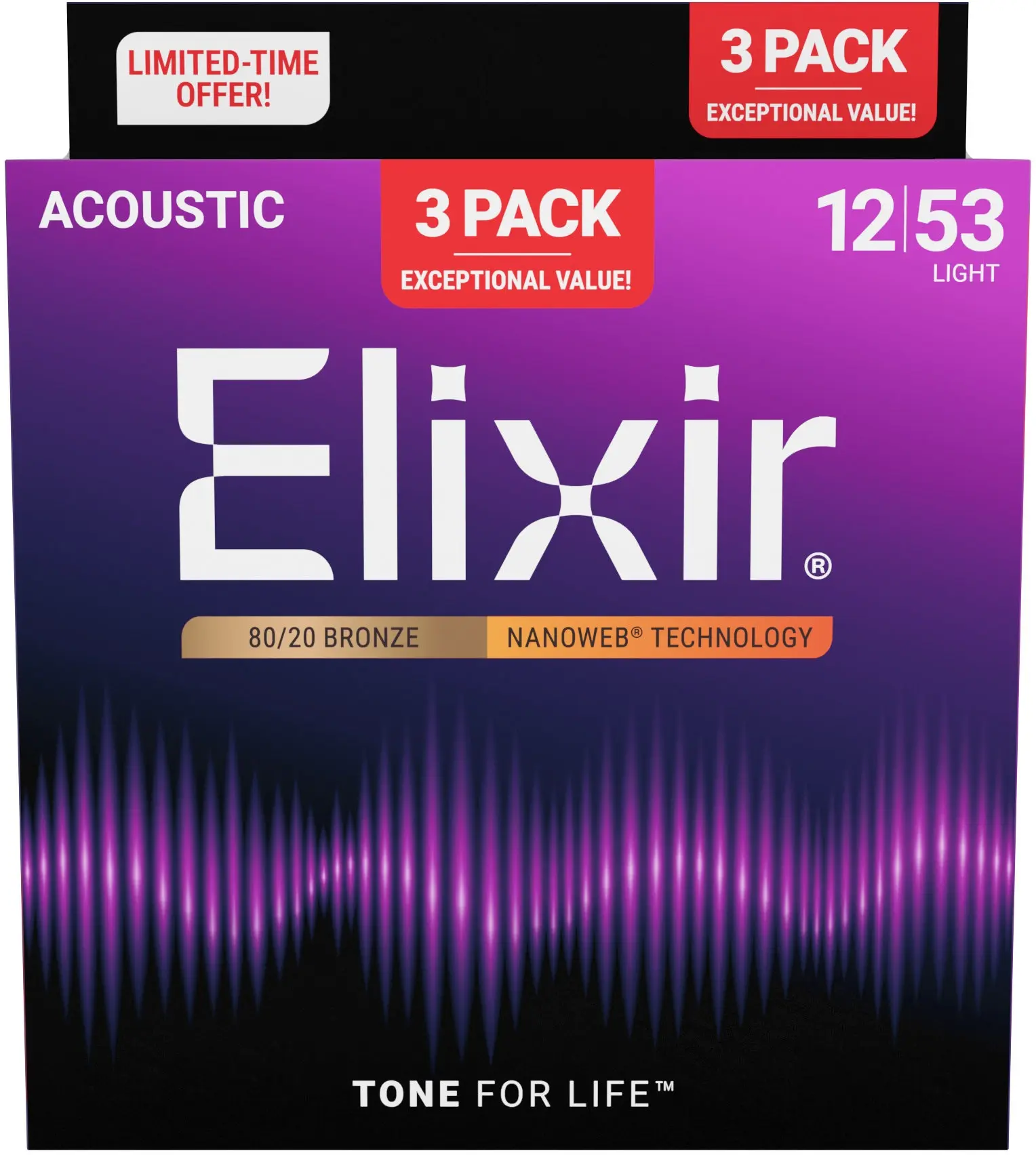 Elixir Nanoweb 80/20 Bronze Light 3-Pack