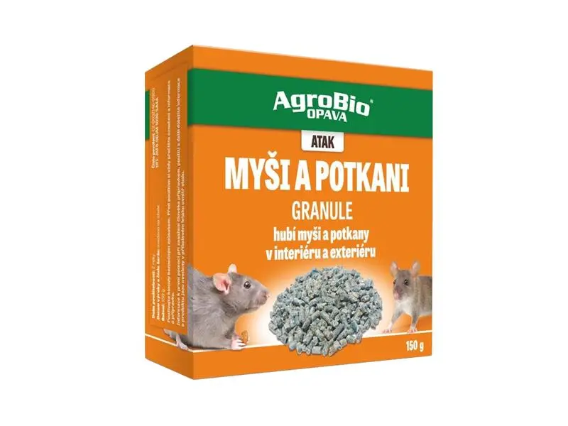 Granule proti myším a potkanům AGROBIO Atak 150g - expirace 27. 8. 2026