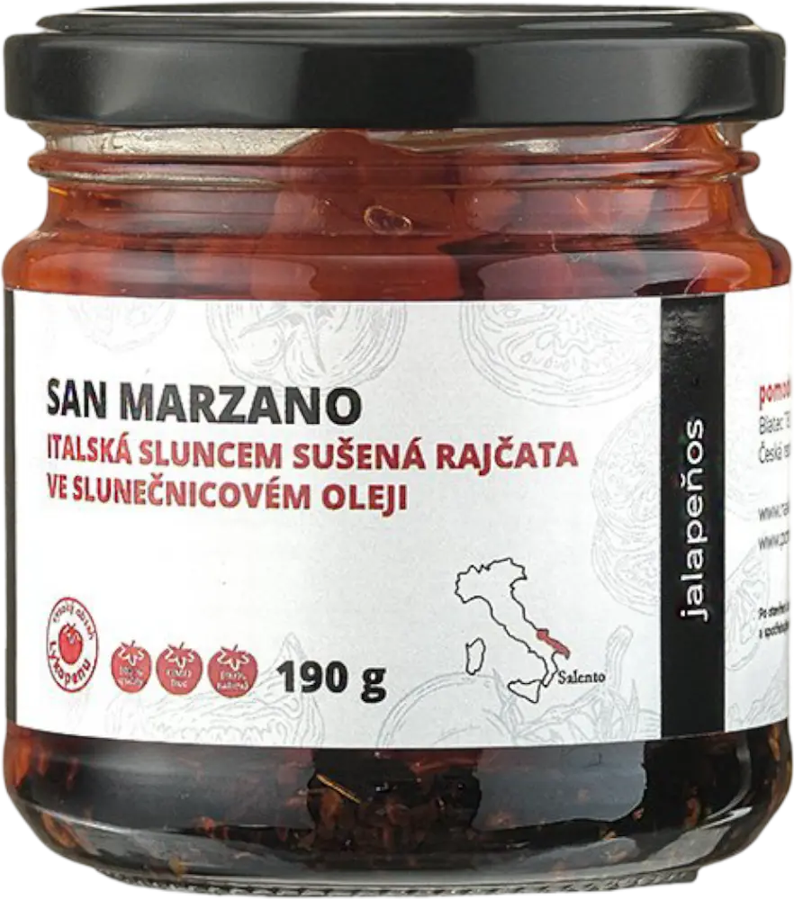 Pomodoro moravia Sušená rajčata ve slunečnicovém oleji s jalapeňos Pomodoro moravia 190g