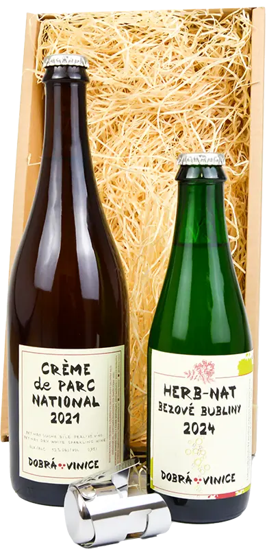 Dobrá Vinice Set Dobrá Vinice Créme de Parc National 2021 a Herb-nat bezové bubliny 2024 + stopper + dárkové balení