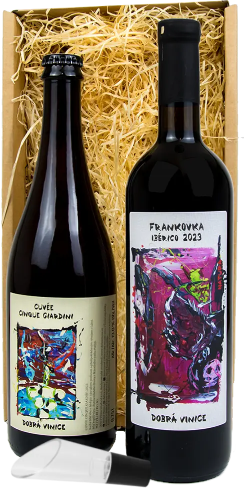 Dobrá Vinice Set Dobrá Vinice Frankovka Ibérico 2023 a Cuvée Due Giardini 2025 s nálevkou + Dárkové Balení