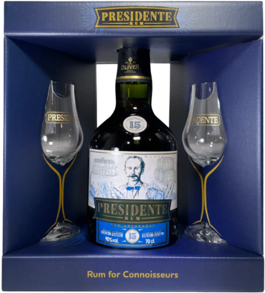 Presidente Rum Presidente Aňos 23YO solera 0,7l 40% se 2 sklenicemi + Dárkové balení