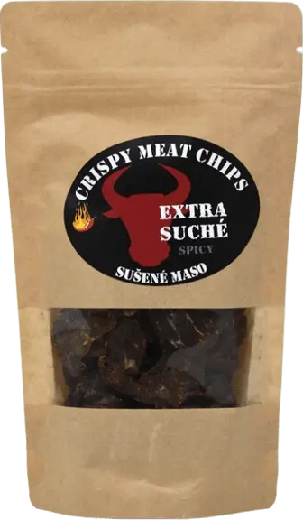 Crispy meat chips Sušené maso hovězí Spicy Chilli Crispy Meat Chips - extra suché 25g