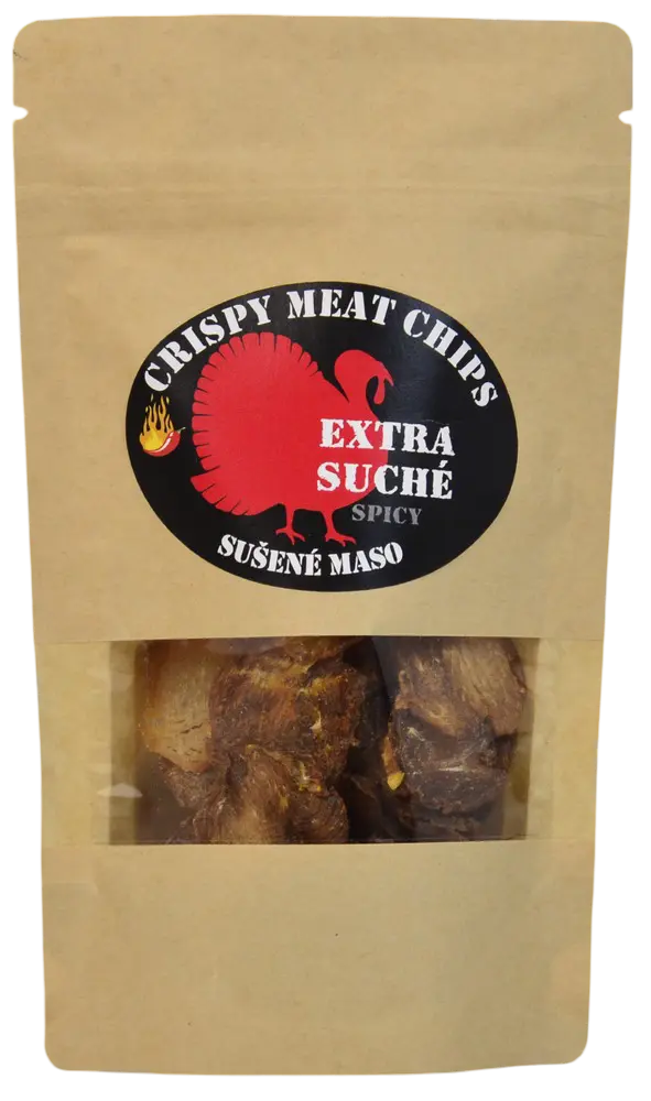 Crispy meat chips Sušené maso krůtí Spicy Chilli Crispy Meat Chips - extra suché 25g