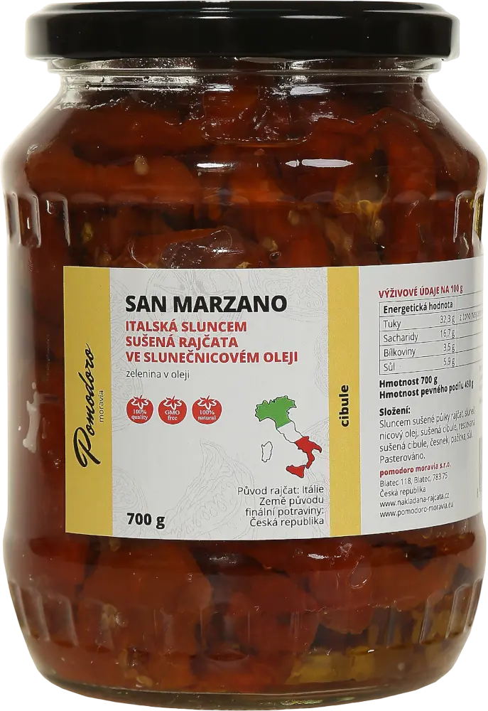 Pomodoro moravia Sušená rajčata ve slunečnicovém oleji s cibulí Pomodoro moravia 700g