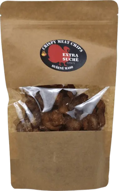 Crispy meat chips Sušené maso krůtí Spicy Chilli Crispy Meat Chips - extra suché 200g