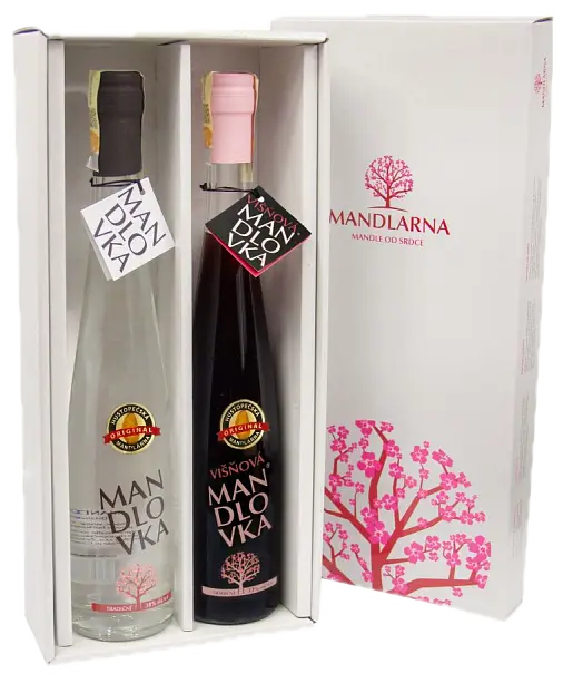 Hustopečská mandlárna Set Mandlovka 0,5l 38% a Višňová Mandlovka 0,5l 33% Hustopečská mandlárna lihovina + Dárkové balení