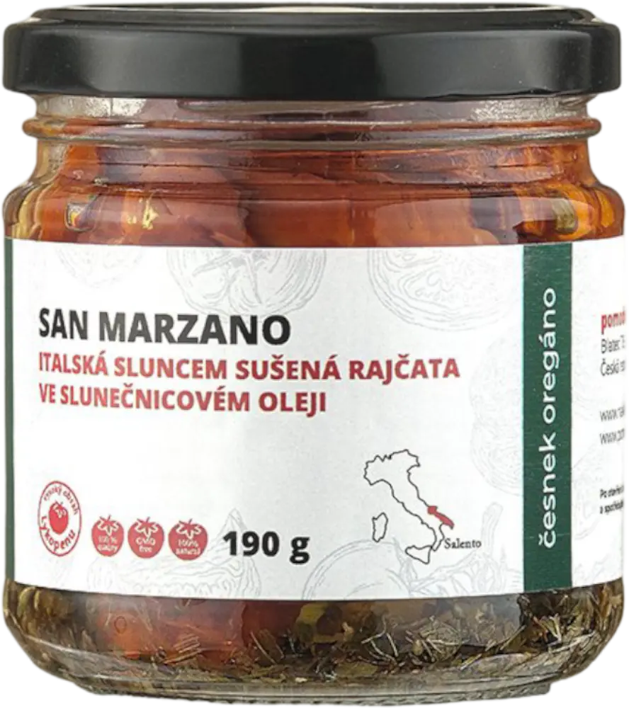 Pomodoro moravia Sušená rajčata ve slunečnicovém oleji s česnekem a oregánem Pomodoro moravia 190g