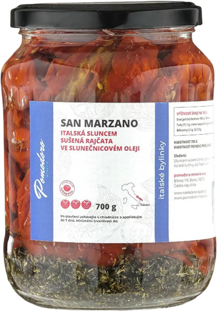 Pomodoro moravia Sušená rajčata ve slunečnicovém oleji s italským kořením Pomodoro moravia 700g