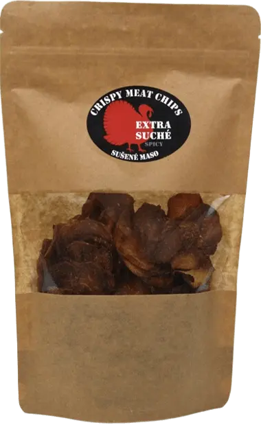 Crispy meat chips Sušené maso krůtí Spicy Crispy Meat Chips - extra suché 200g