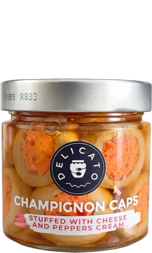 Ekskluziv DOO Žampiony plněné sýrem ricotta a paprikovým krémem Delicatofood 190g