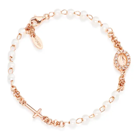 AMEN stříbrný náramek Rosary pearls and Miracolosa pavè  náramek BRORBZ-M3