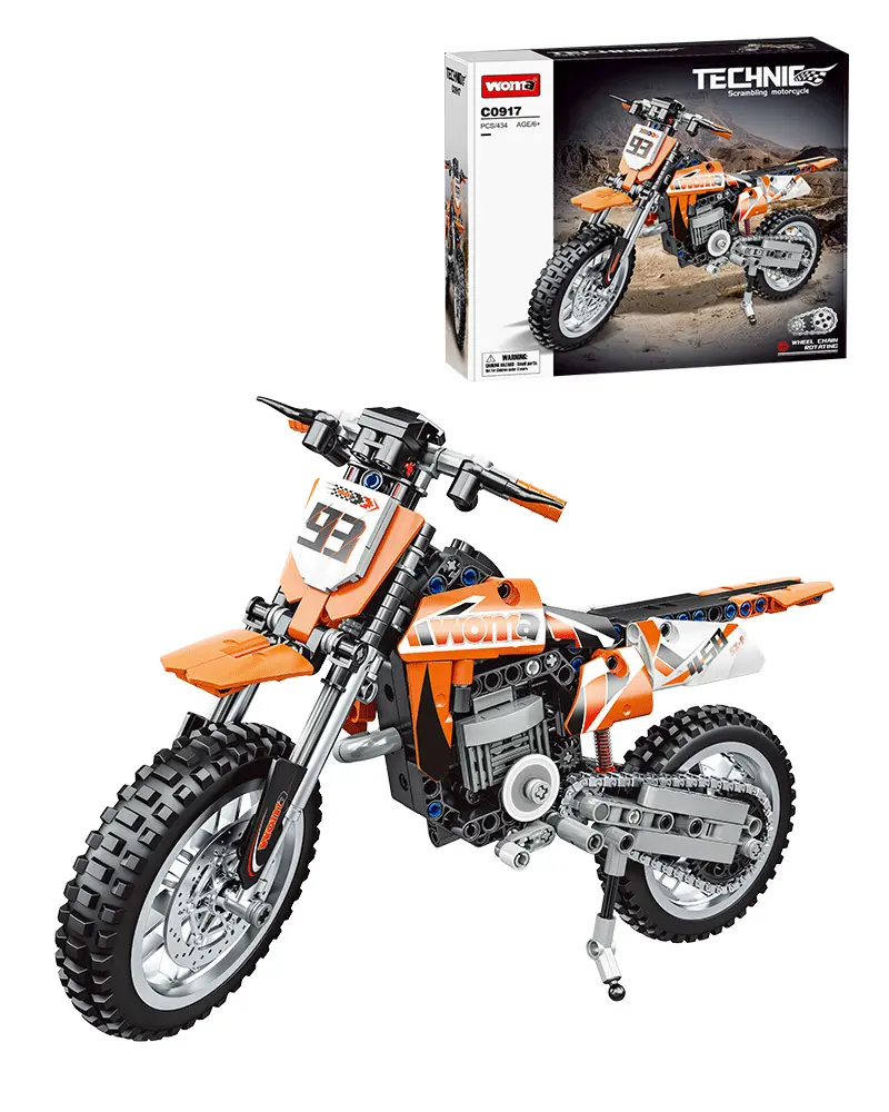 Woma Stavebnice motorka Technic, velký realistický cross model s pohyblivými prvky, 434 dílků