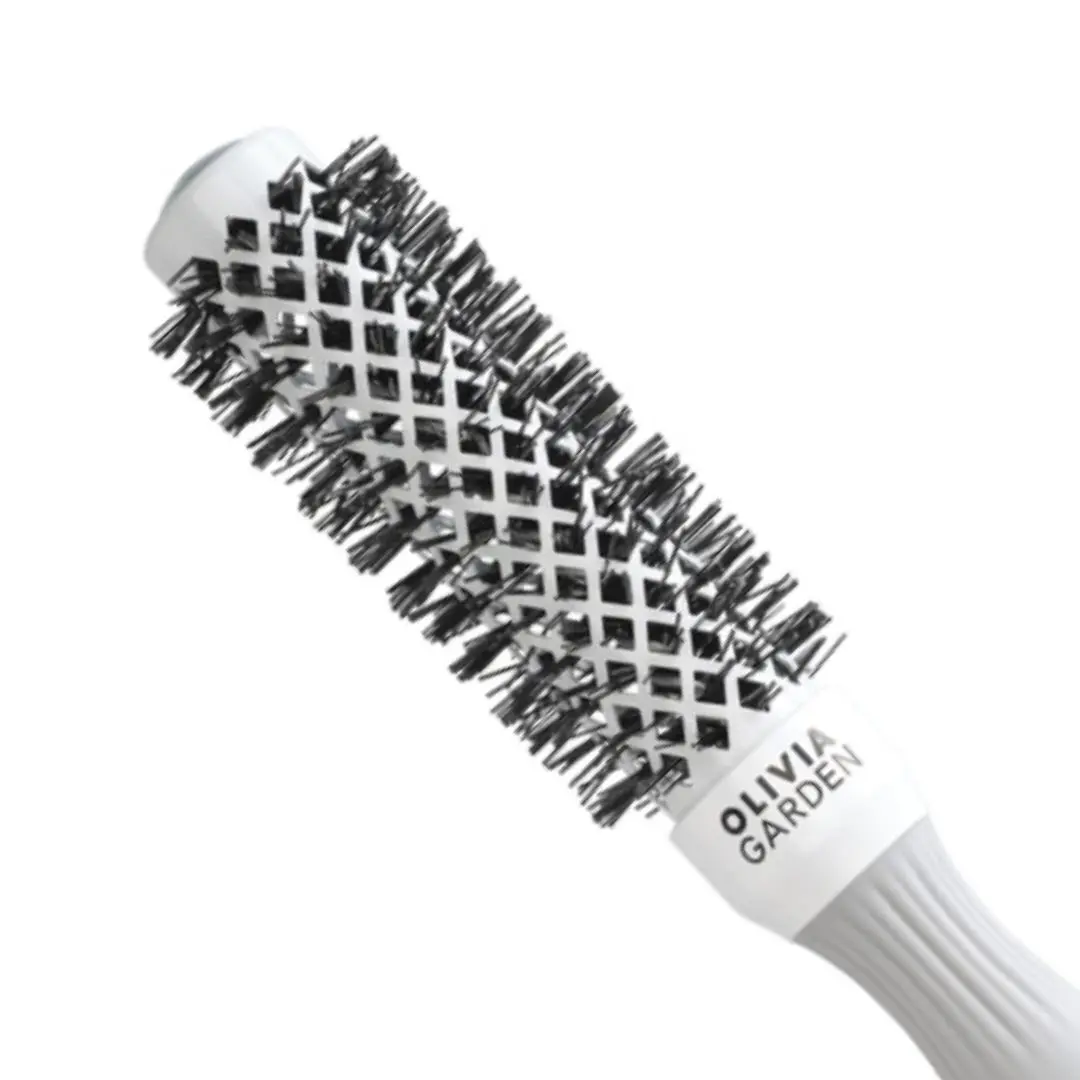 Olivia Garden BlowOut Shine White/Grey - keramický kartáč na foukání vlasů šedo-bílý T 25 - průměr 25 mm