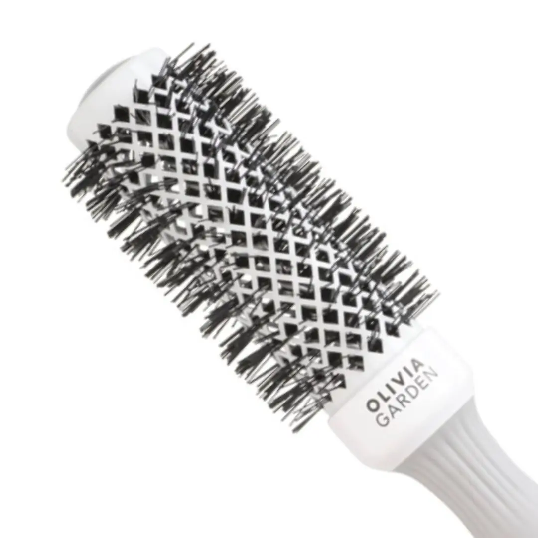 Olivia Garden BlowOut Shine White/Grey - keramický kartáč na foukání vlasů šedo-bílý T 35 - průměr 35 mm