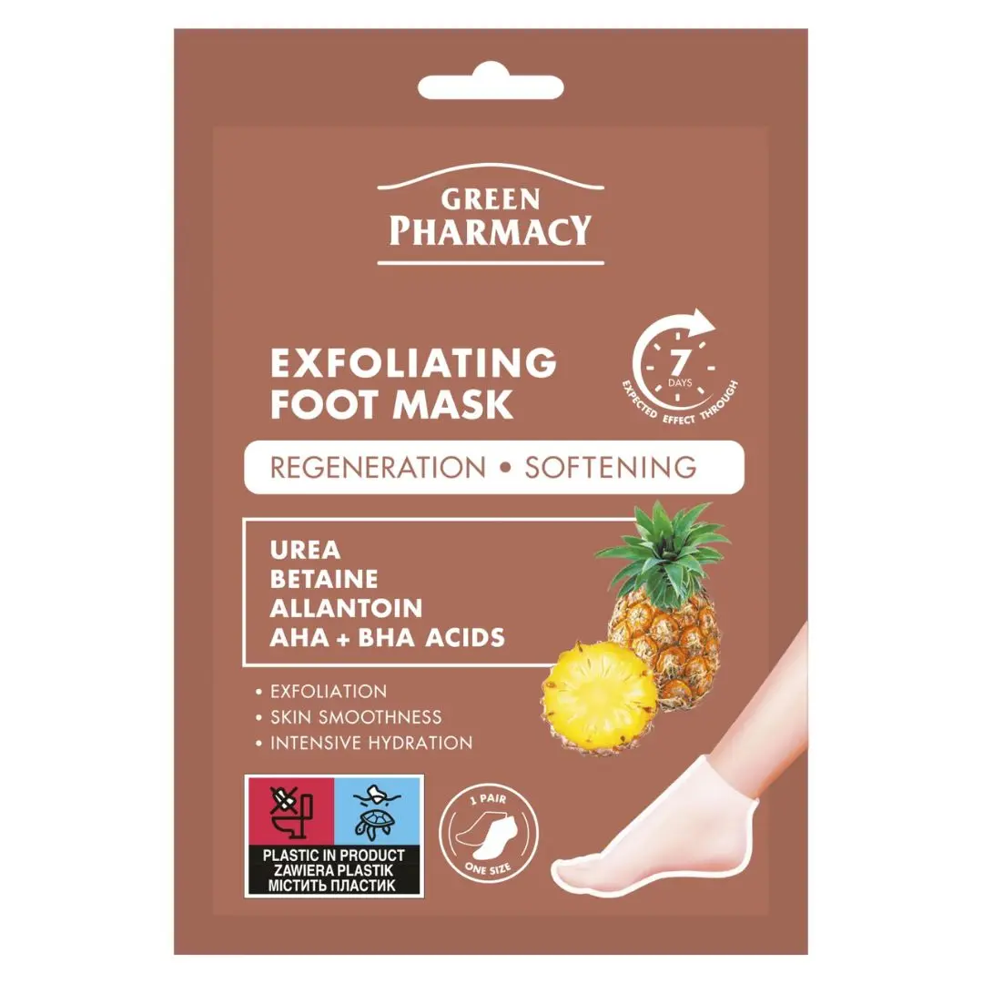 Green Pharmacy Exfoliating Foot Mask - exfoliační maska na nohy s ureou, betadinem, alantoinem a AHA+BHA kyselinami, 2 x 20 ml (1 pár)