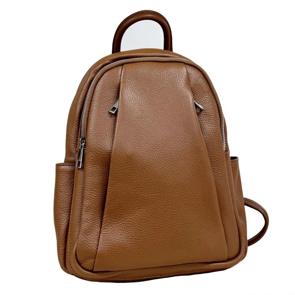 Maxfly Dámský hnědý kožený batoh 5637 hnědý cognac