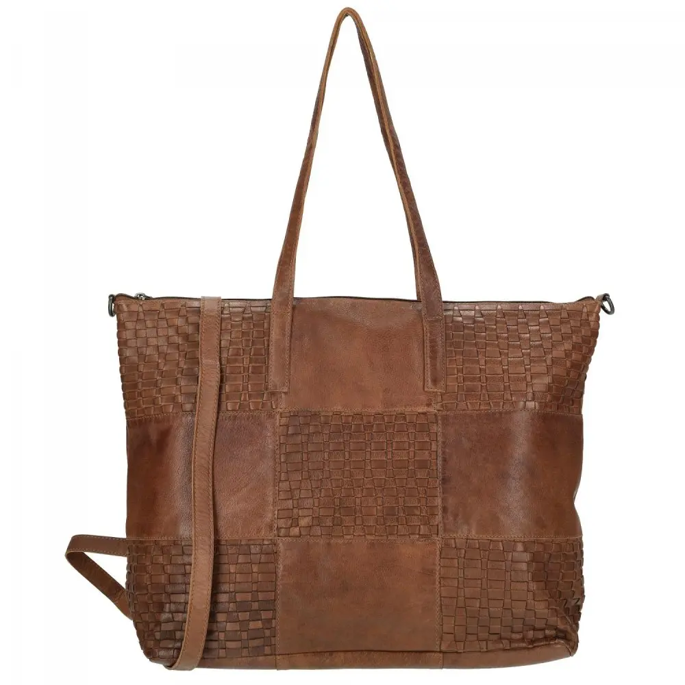 Proplétaná velká kožená shopper kabelka Enrico Benetti Sicily 89033-005 hnědá cognac
