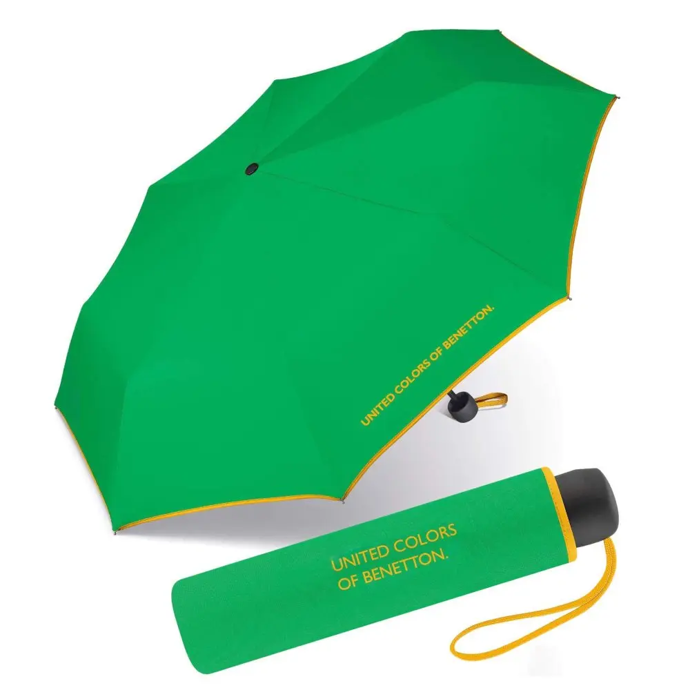 Skládací deštník Benetton Super Mini 56204 zelený žlutý okraj