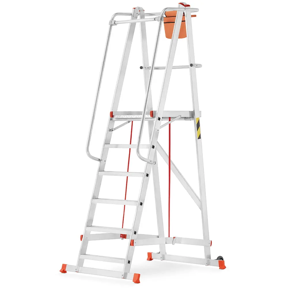 Hliníkový skladový žebřík HIGHER S-8105, 5+1, pracovní výška 357 cm