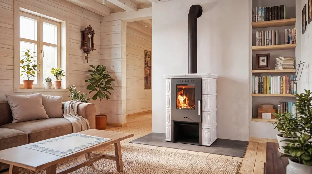 Kachlová kamna FLAMA ELDUR ECO, 6 kW, bílá