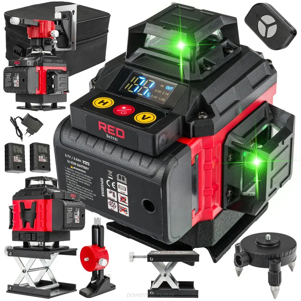 Křížový laser POWERMAT RTPLK0036, 4D, zelený, 360°