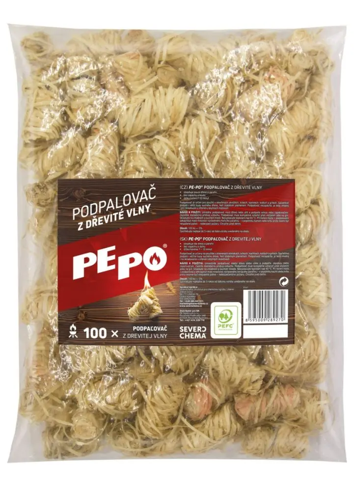 PEPO PE-PO podpalovač z dřevité vlny, 100 podpalů