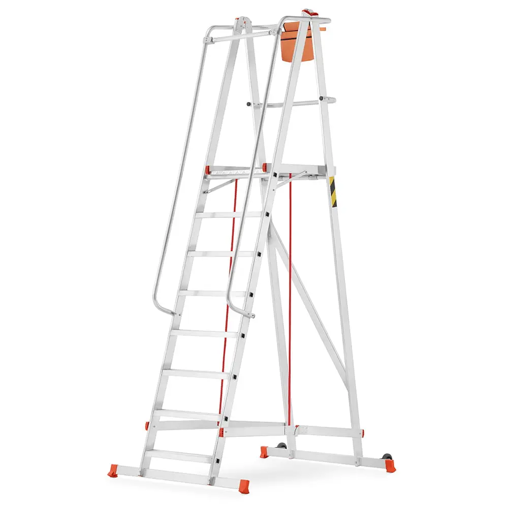 Hliníkový skladový žebřík HIGHER S-8107, 7+1, pracovní výška 407 cm