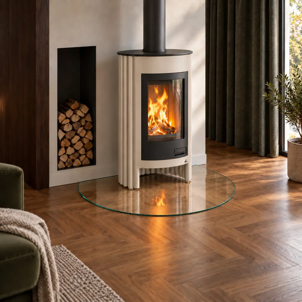 HS Flamingo sklo pod kamna - Kruh - zeď 1100x950 mm / 6 mm