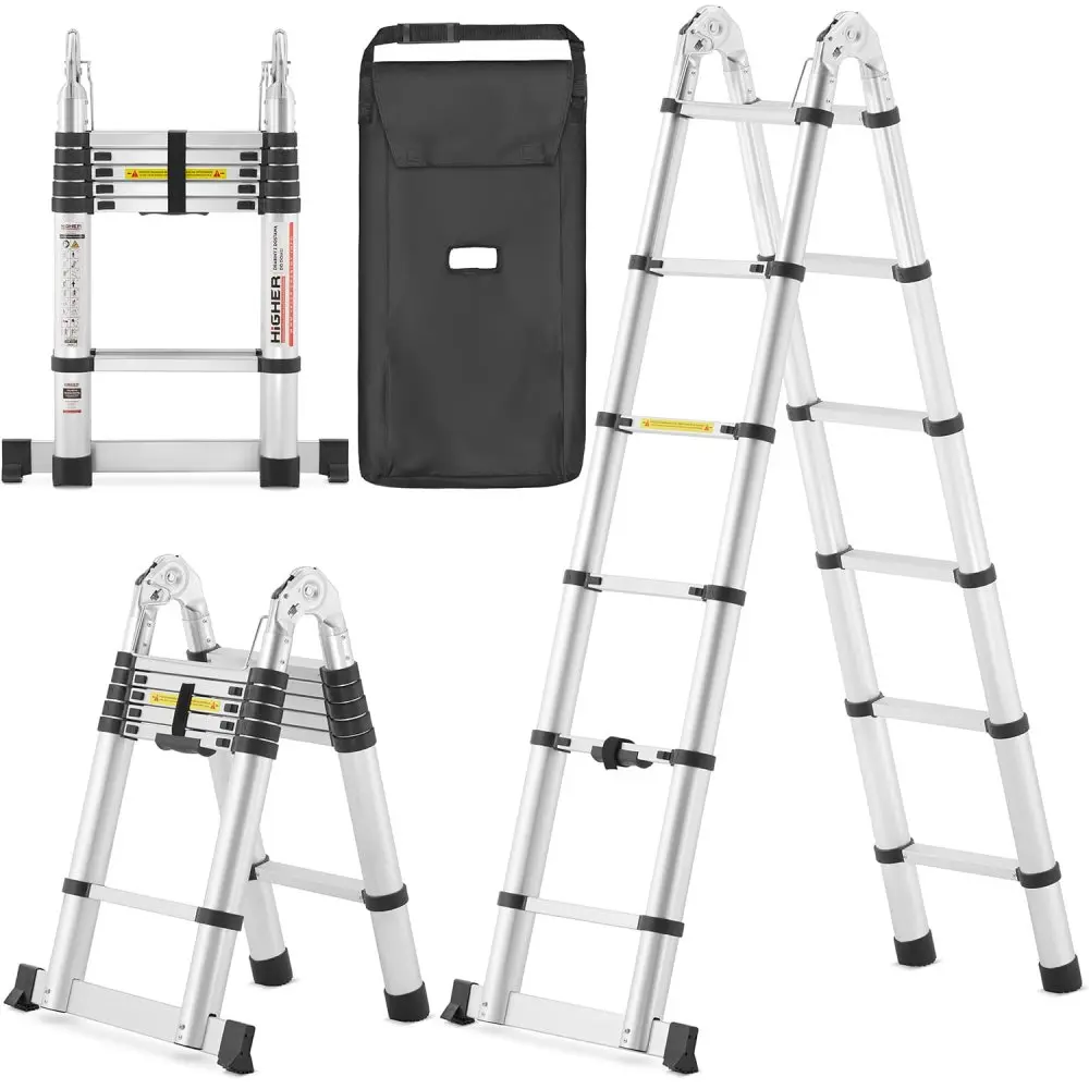 Teleskopický dvoustranný žebřík HIGHER ML-2038P, 2x6, pracovní výška 510 cm