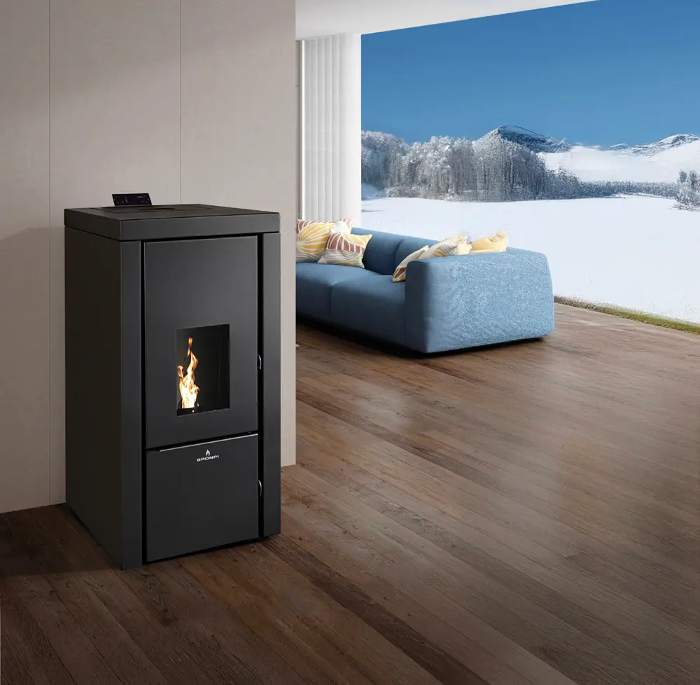 Peletová kamna s výměníkem BRONPI CARLOTA, 20 kW, černá