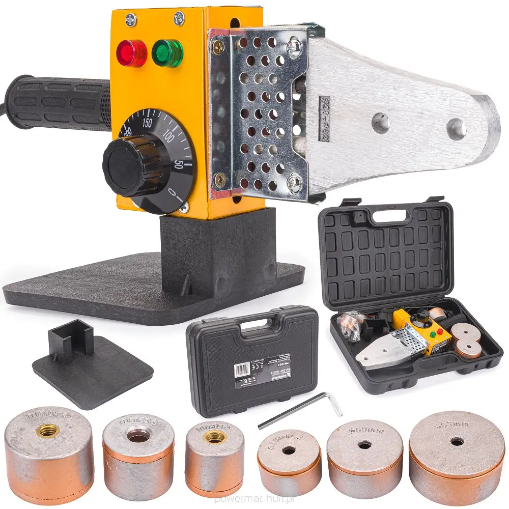 Svářečka plastových trubek POWERMAT PM-ZGP-1500T1, 1500 W, 3 nástavce, 20–32 mm