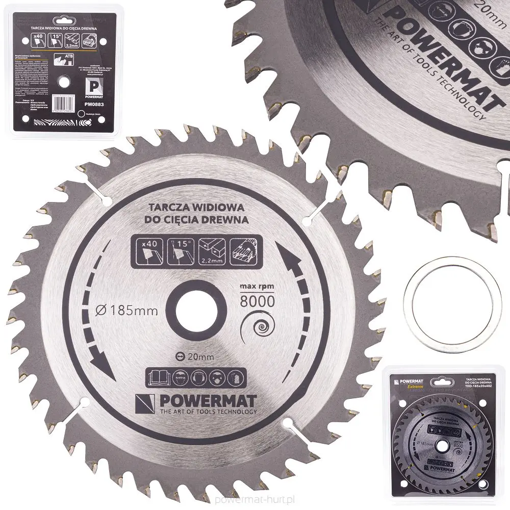 Pilový kotouč na dřevo POWERMAT TDD-185x20x40Z, 185 × 20 mm, 40 zubů