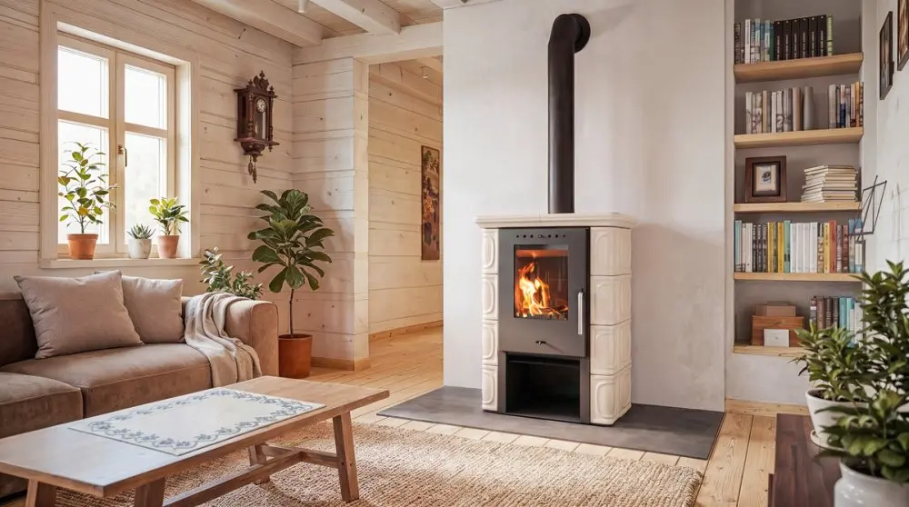 Kachlová kamna FLAMA ELDUR ECO, 6 kW, cappuccino