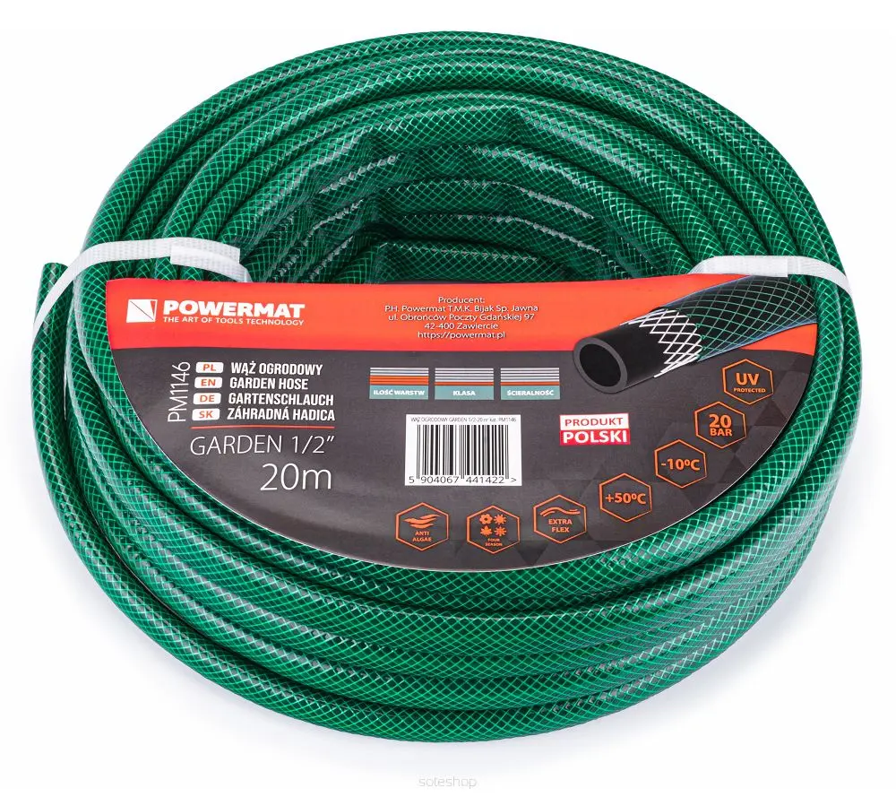 Zahradní hadice POWERMAT GARDEN PM1146, 1/2", 20 m, 3-vrstvá