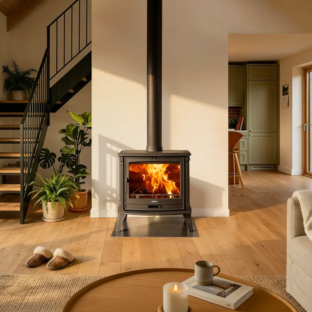Krbová kamna NORDflam TORIA s bočním přikládáním, 11 kW, černá
