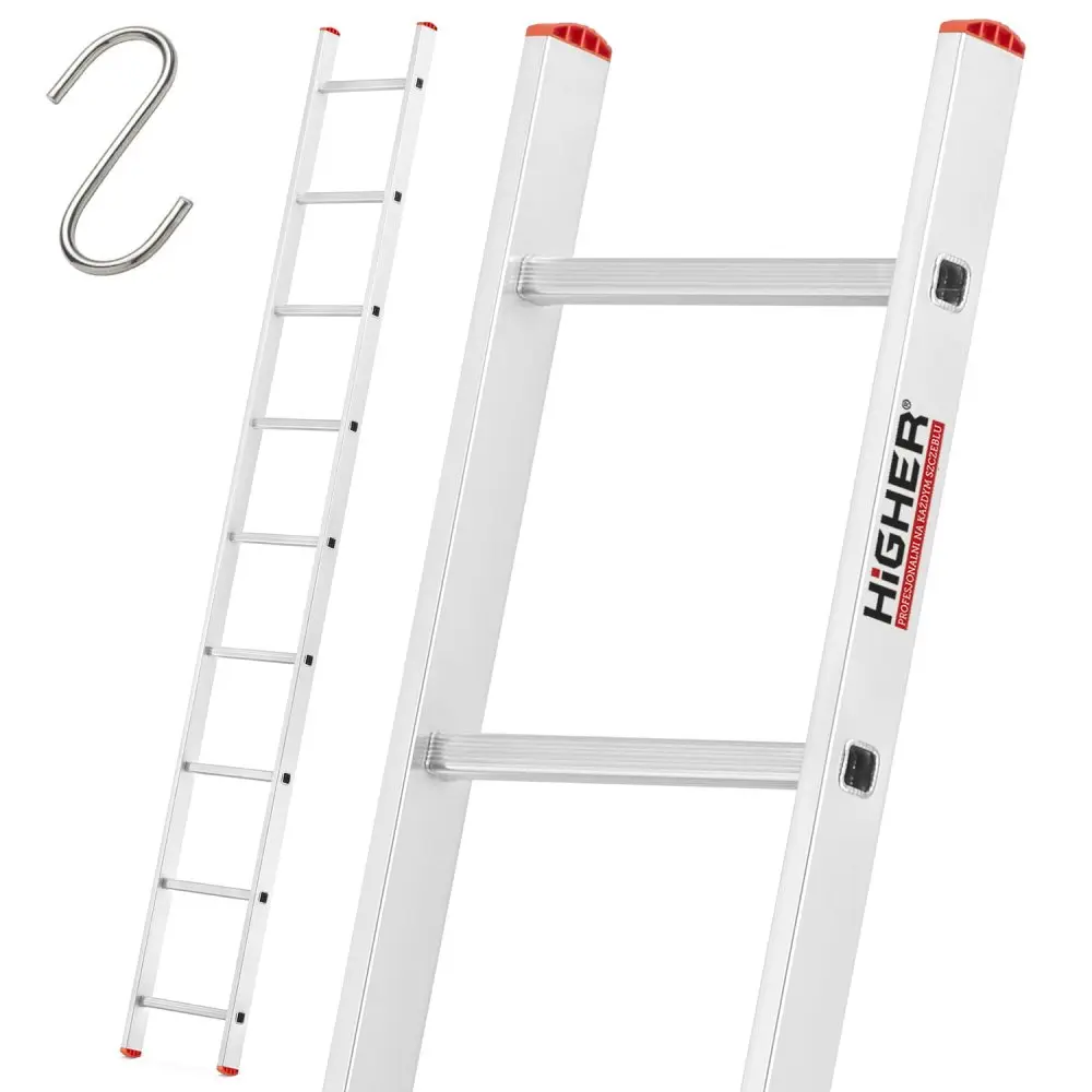 Hliníkový opěrný žebřík HIGHER S-7109, 1x9, pracovní výška 380 cm