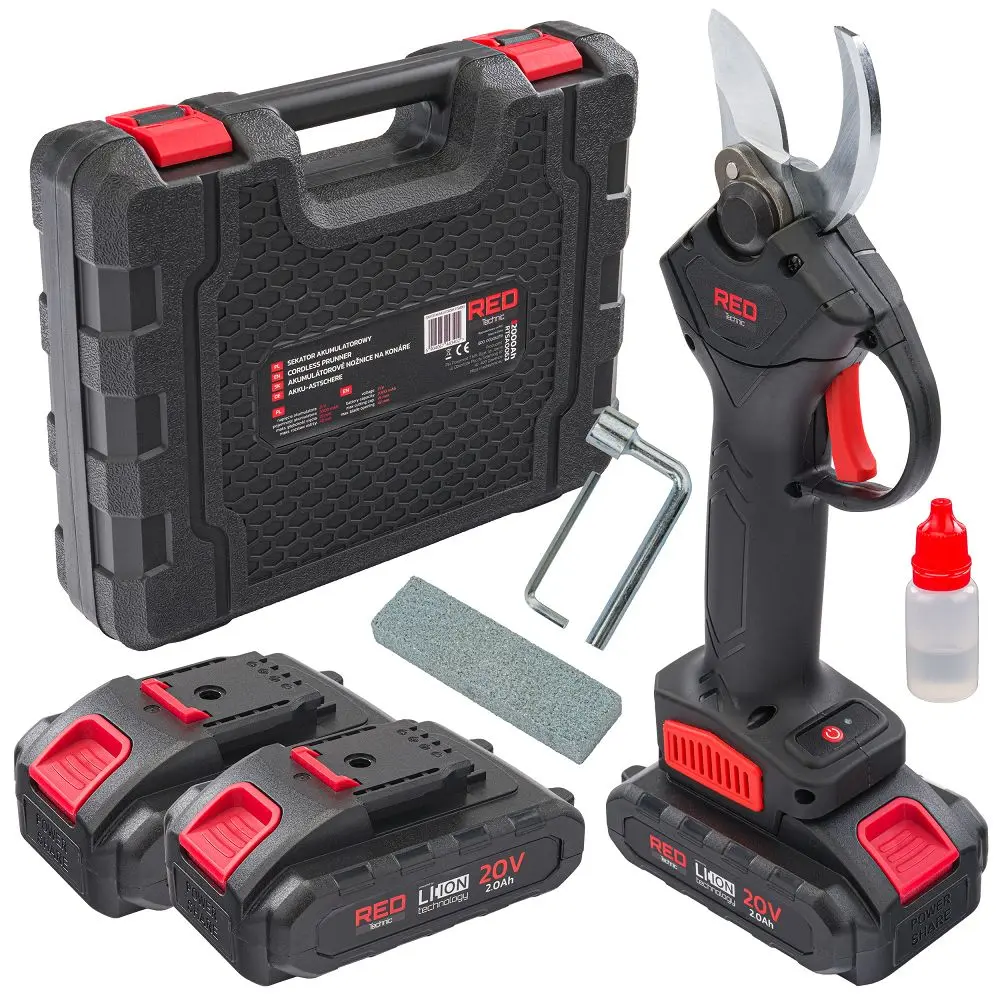AKU nůžky na větve RED TECHNIC RTSA0063, 2x20 V, 2 Ah