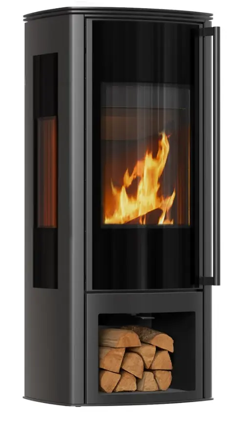 Krbová kamna Kratki KOZA AB ENYO R VIEW RECESS, 5,5 kW, černé topeniště