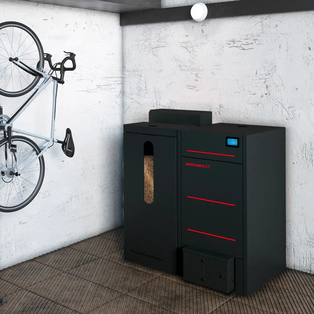 Peletová kamna s výměníkem BRONPI HYDROCONFORT-27, 26 kW, černá