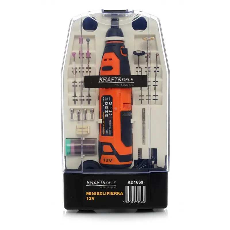 Přímá mini bruska Kraft&Dele KD1669, 12 V, s příslušenstvím
