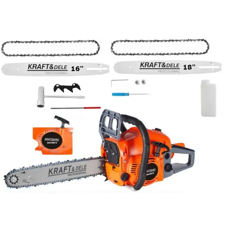 Benzínová řetězová pila Kraft&Dele KD10613, 5,9 HP, 16"+18"